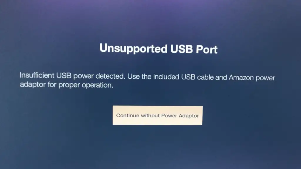error message showing TV USB power is not enough for firestick