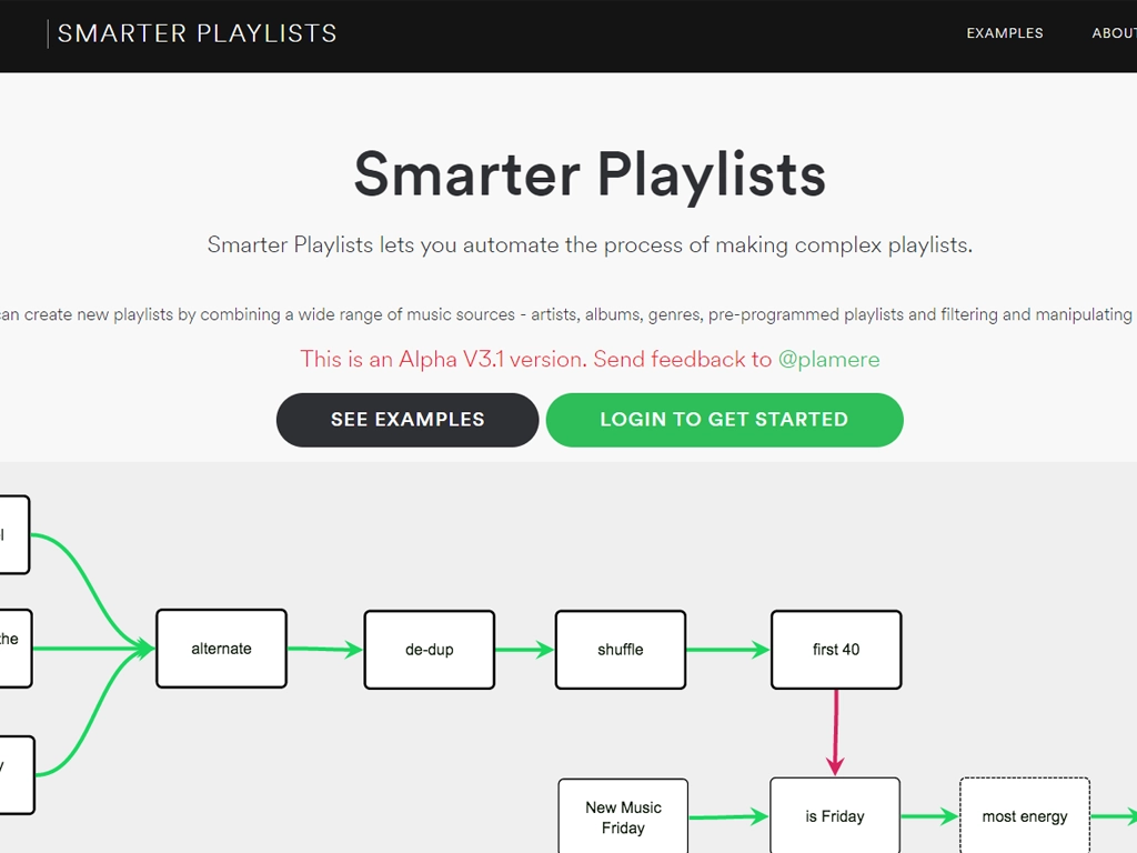Smarter Playlists website home page