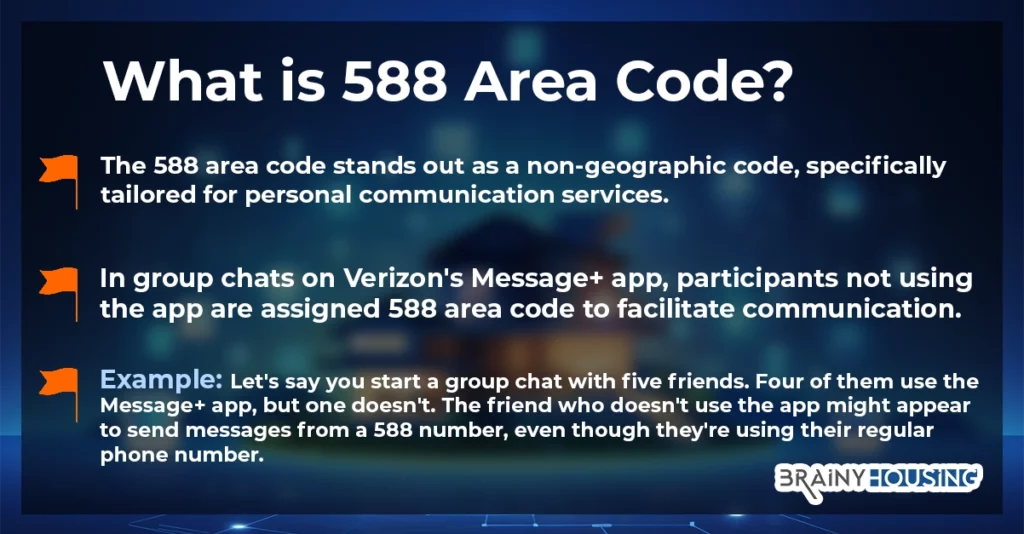 graphic explaining What is 588 Area Code and how it related to erizon Message plus app