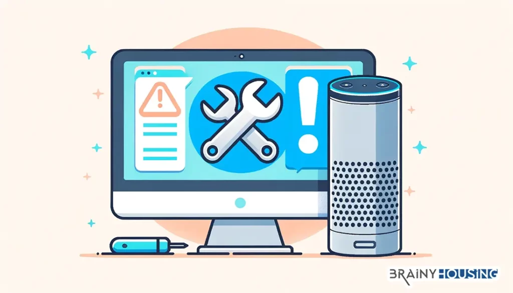 Computer and Alexa device with a troubleshooting icon