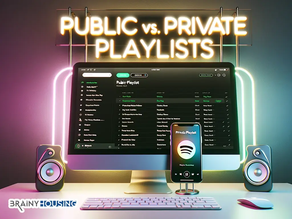 Modern desktop setup highlighting Spotify's public and private playlists