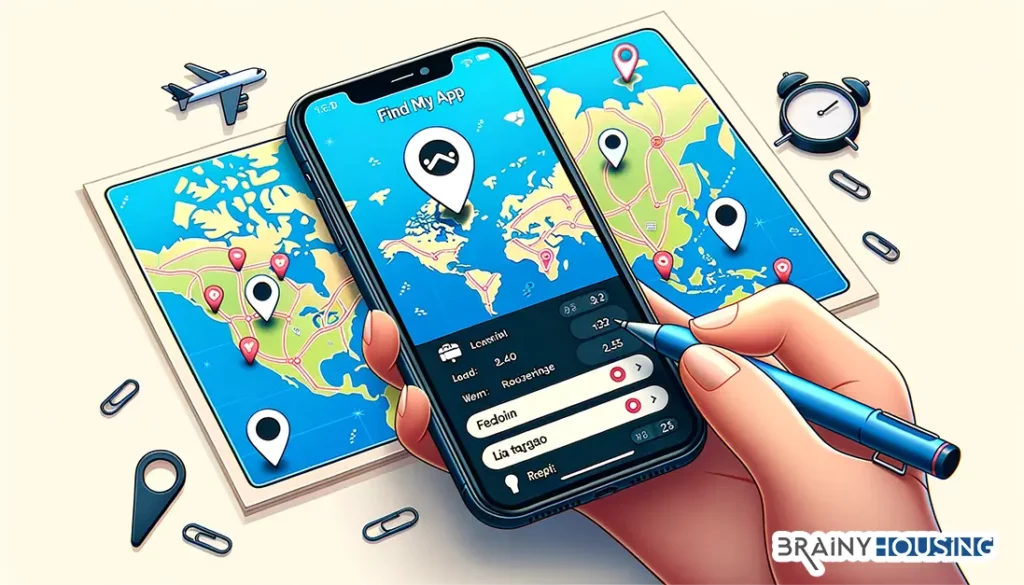Find My app interface on an iPhone displaying a map with pinpointed AirTags and a list of international locations