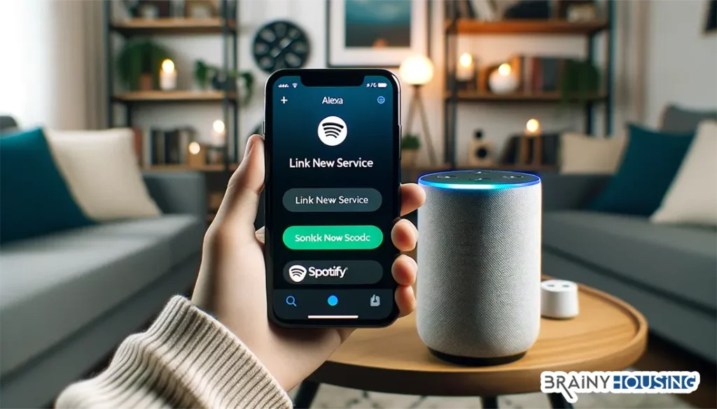 Person linking Spotify service on the Alexa app