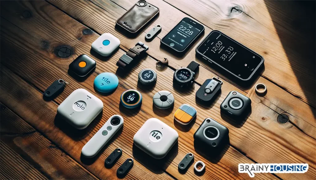 Variety of tracking devices including Monimoto 7, Tile Pro, and Tracki GPS Tracker