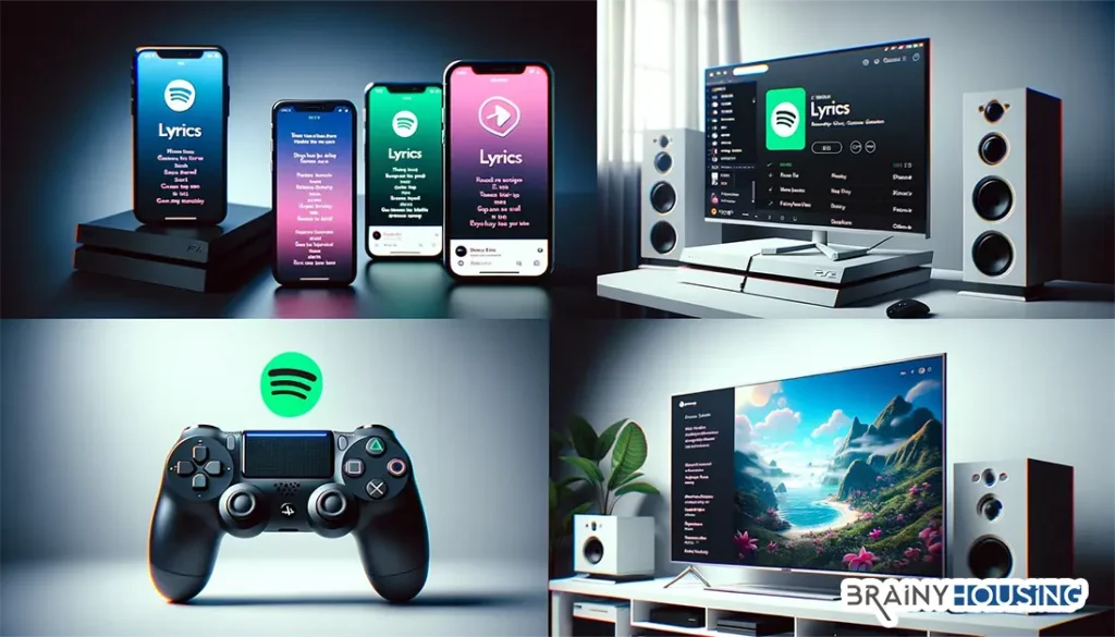 Various devices displaying Spotify's lyrics feature