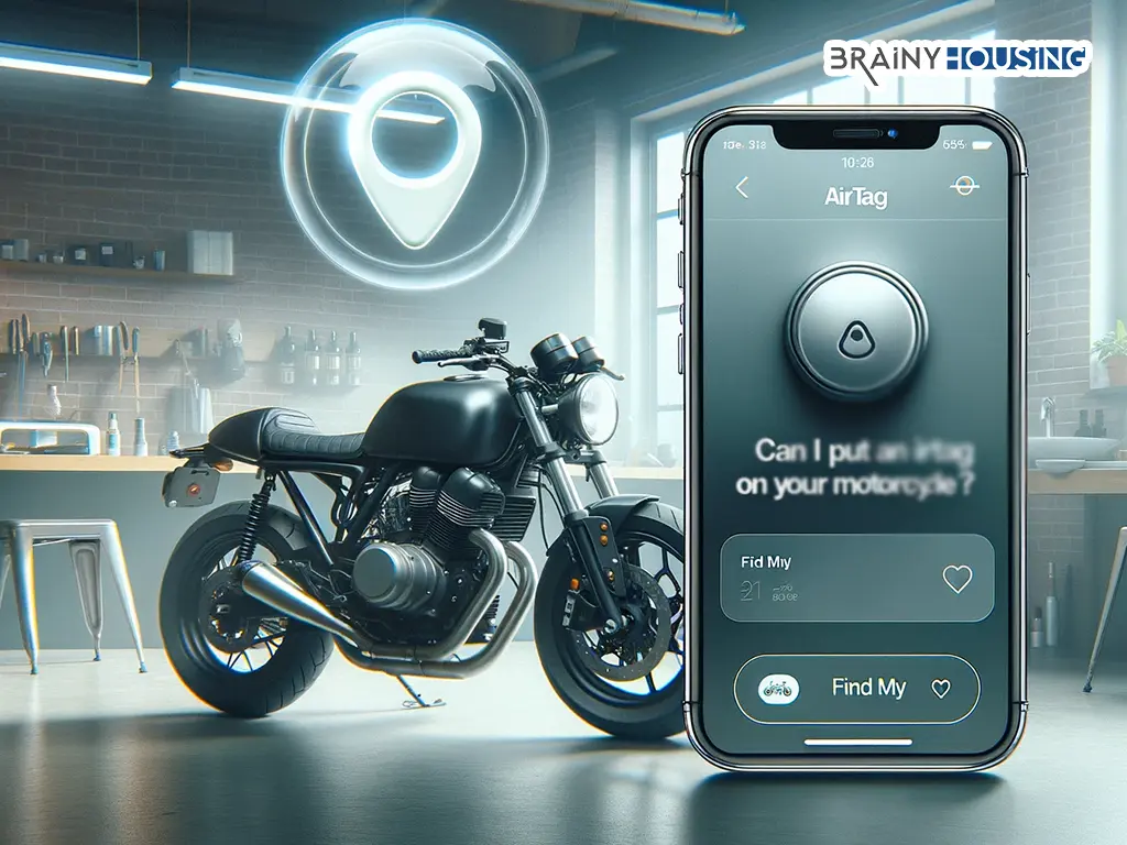 Feature image with a motorcycle, AirTag, and iPhone displaying the 'Find My' app