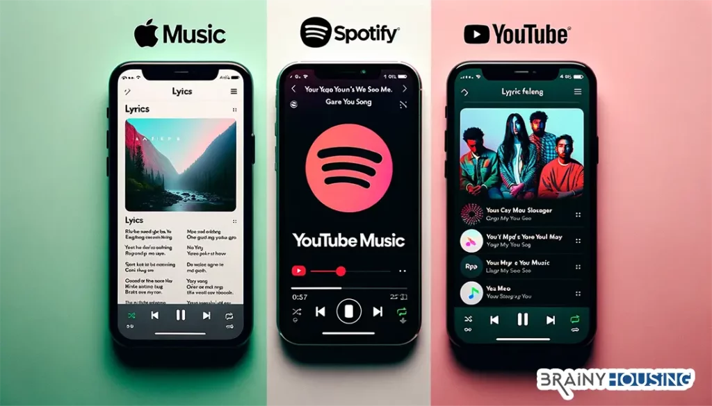 Comparison of lyrics feature on Apple Music, Spotify, and YouTube Music